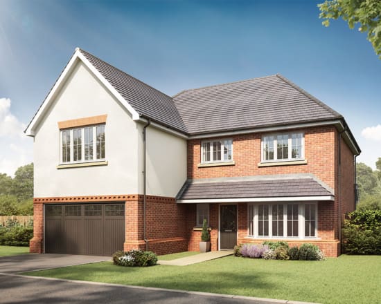 CGI external view of a detached 5 bedroom new build home with Render, The Bowdon