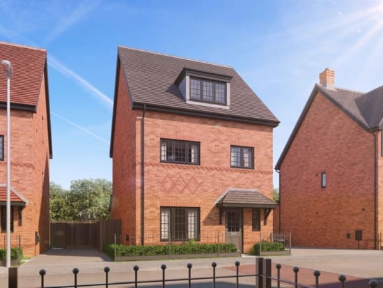 A new build home by Anwyl Homes, featuring a three-storey red-brick exterior with a pitched roof and dormer window. A small front garden and driveway enhance the modern suburban setting.